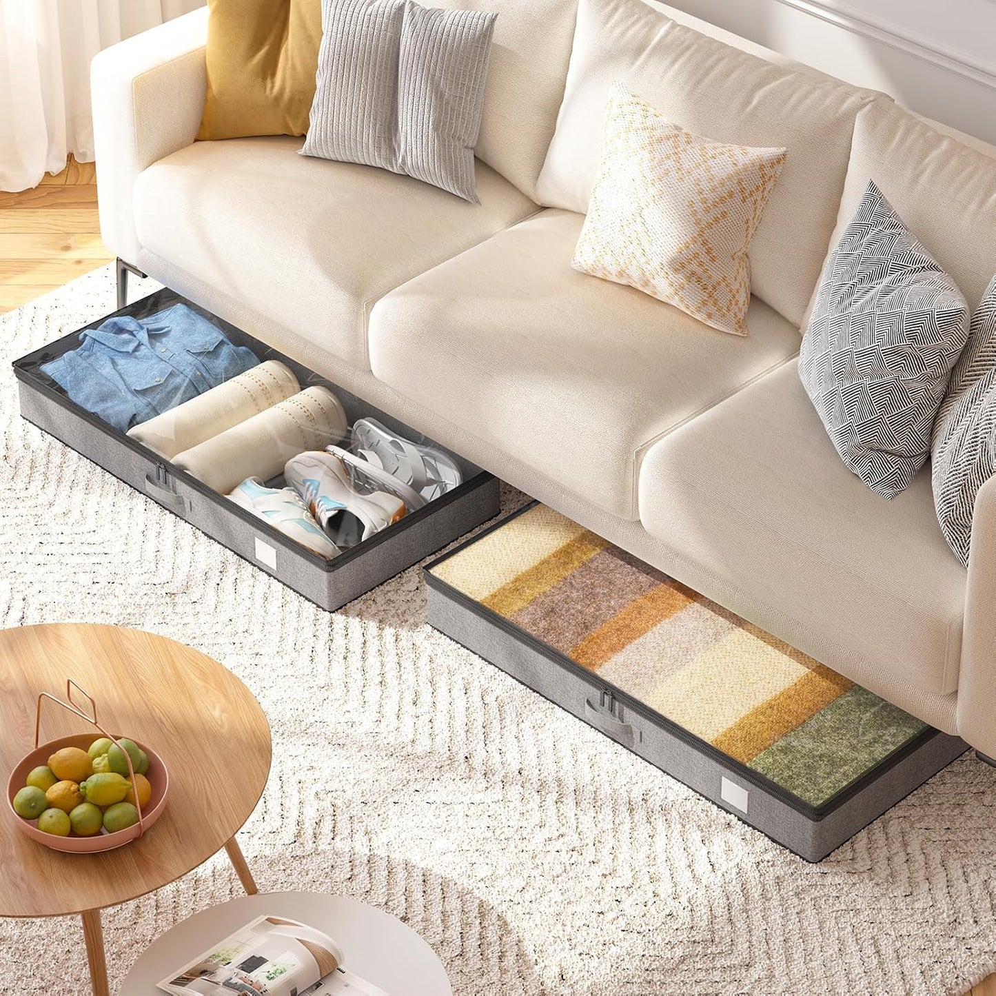 Fixwal 4 Pack Underbed Storage Containers, Below 4.5 Inches Low Profile Under Bed Organizer Clothes Storage Bins with Sturdy Sidewalls and Bottom