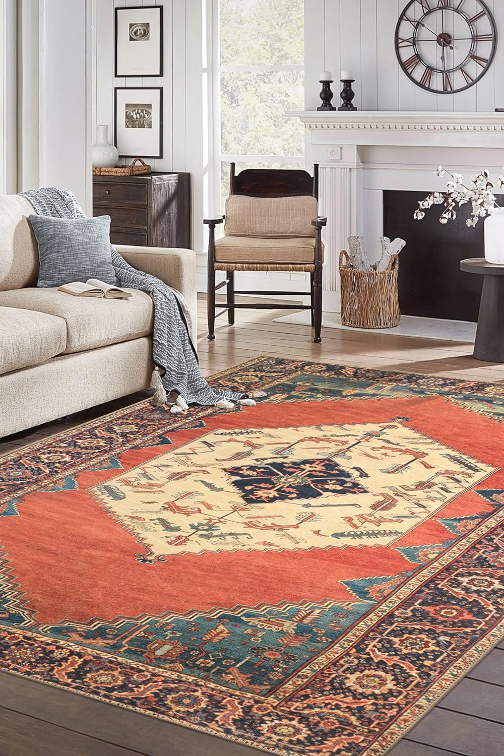 Keen Home Design 4x6 Rug - Machine Washable Area Rug with Non-Slip Backing, Ideal for Living Room, Dining Room, Bedroom - Vintage, Easy Clean, Durable, Low Pile Rug - (4' x 6')