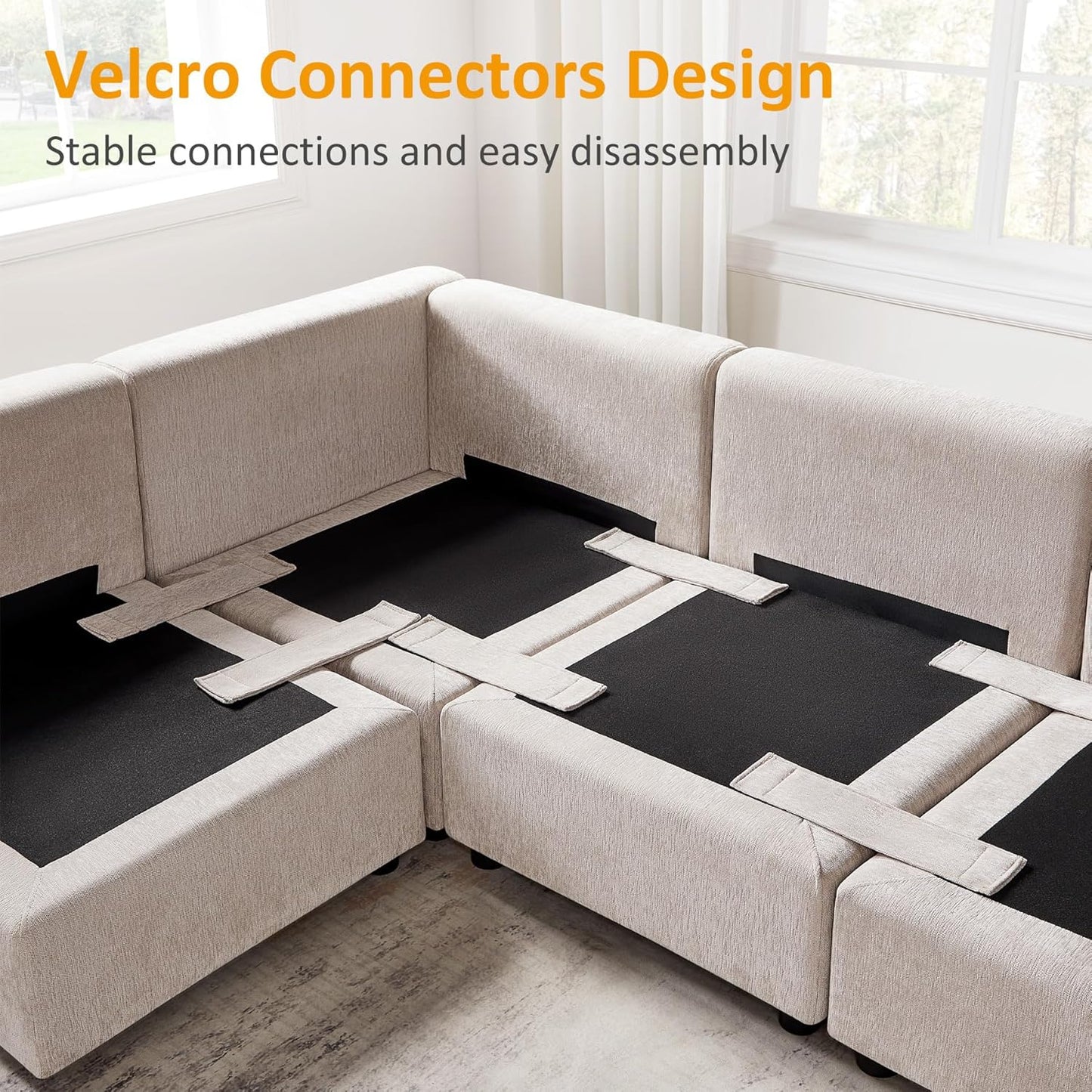 Modular Sectional Sofa, Convertible Couch Modular Sofa Without Ottoman, Sectional Sofas for Living Room Small Apartments