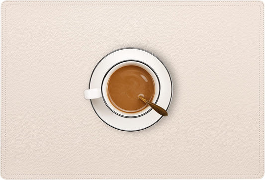 Set of 6 Faux Leather Placemats, PU Table Mats, Waterproof, Stain Resistant, Heat Resistant, Non-Slip Easy to Clean for Kitchen Dining Table,Conference Table, Beige