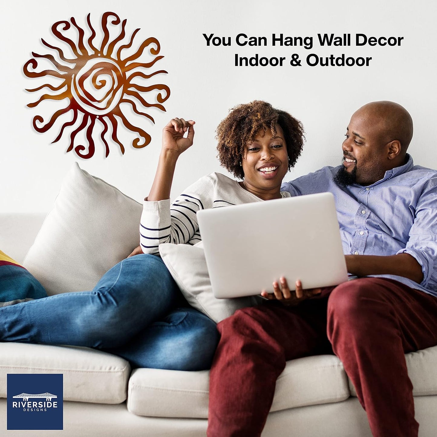 Riverside Designs Wacky Sun Metal Wall Art Indoor/Outdoor Decor - 30" Copper Rust Proof Wall Sculpture - Made in USA - Ideal for Bedroom, Garden, Home, Patio and Farmhouse