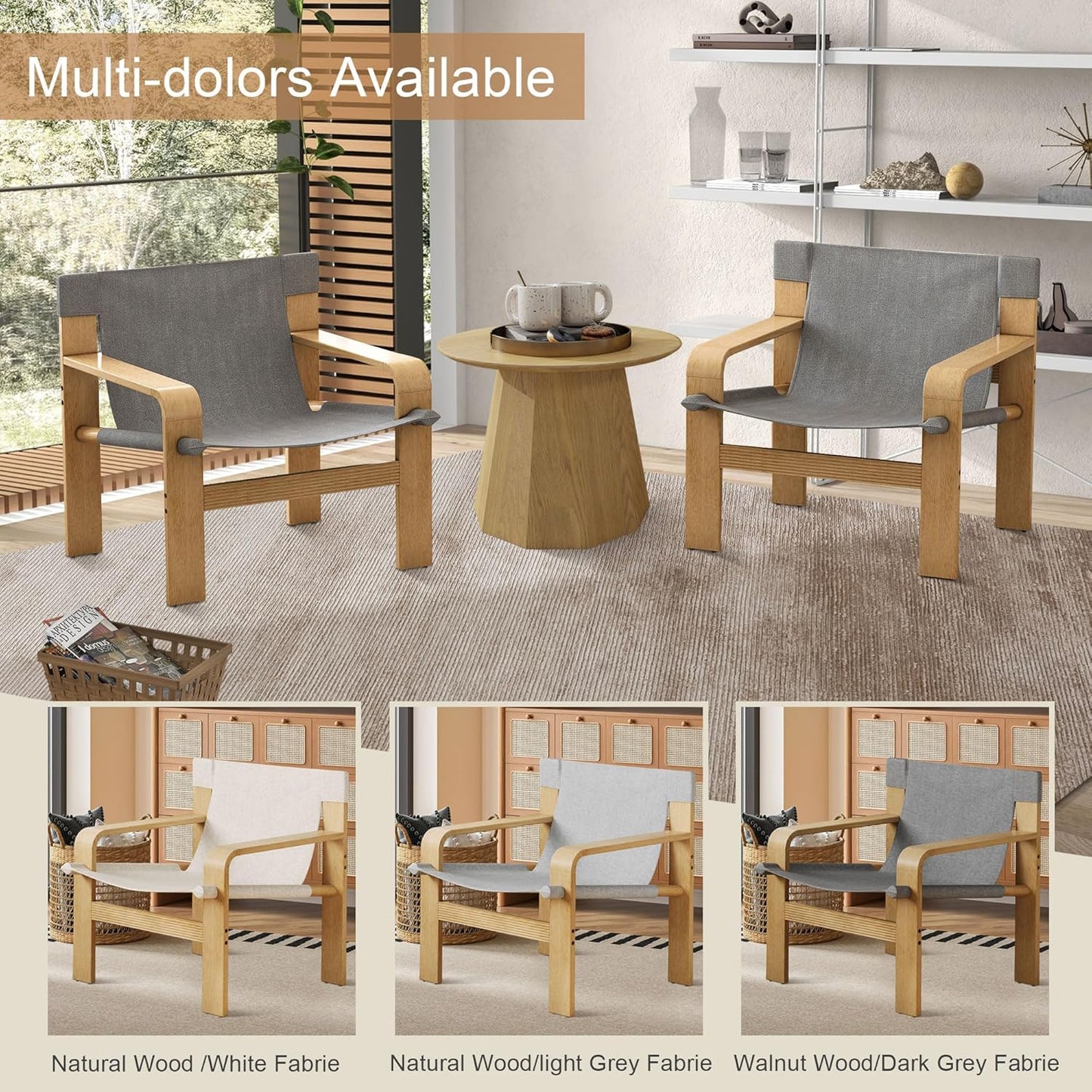 Mid-Century Accent Chair with Wide Armrest & Solid Wood Frame, Detachable and Washable Armchair, Modern Living Room Reading Chairs for Bedroom Sunroom Bedroom Balcony,Light Grey