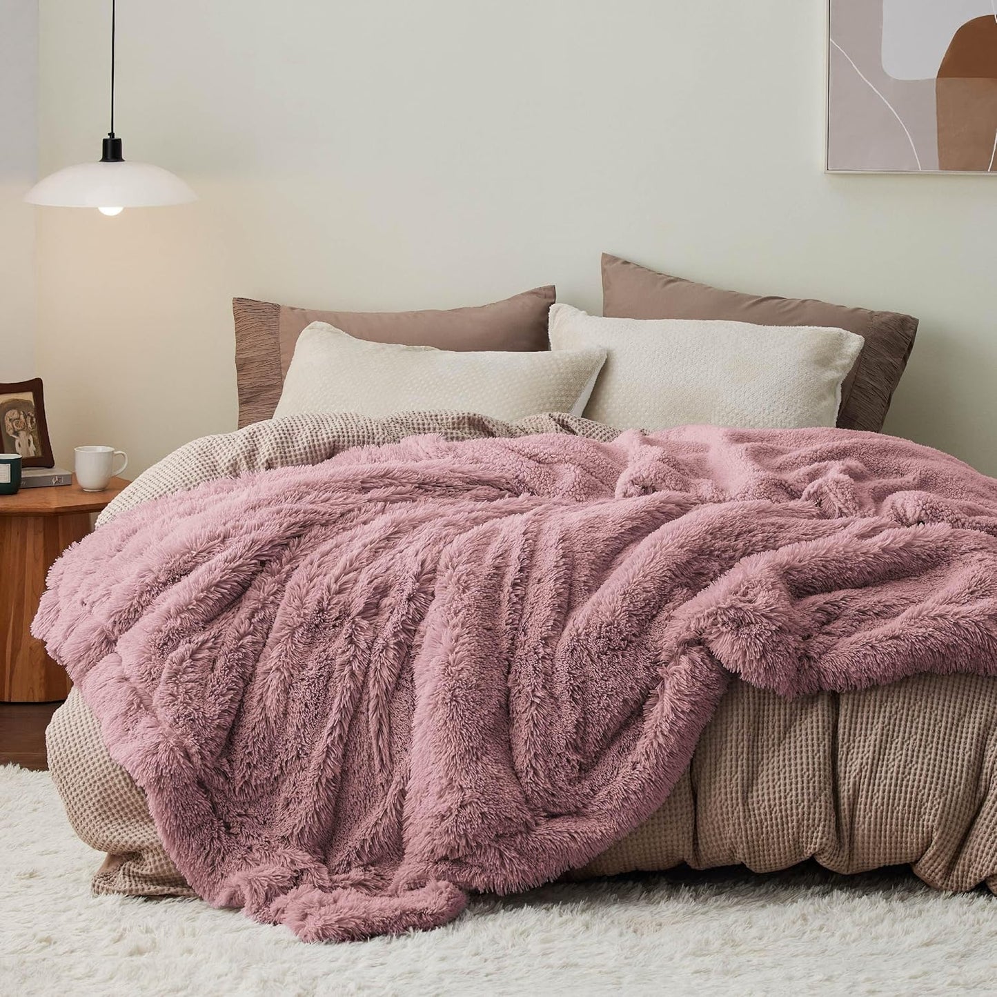 Bedsure GentleSoft Fuzzy Sherpa Faux Fur Twin Blanket Dusty Pink Cozy Gifts for Women Men, Soft Fleece Plush Warm Minky Thick Blanket Twin Size for Bed, Room Dorm Essentials Pink Decor Gifts, 60x80
