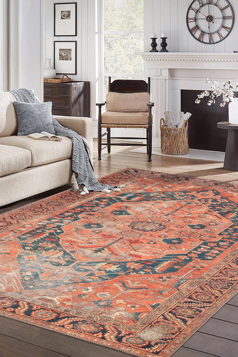 Keen Home Design 9x12 Rug - Machine Washable Area Rug with Non-Slip Backing, Ideal for Living Room, Dining Room, Bedroom - Vintage, Easy Clean, Durable, Low Pile Rug - (9' x 12')