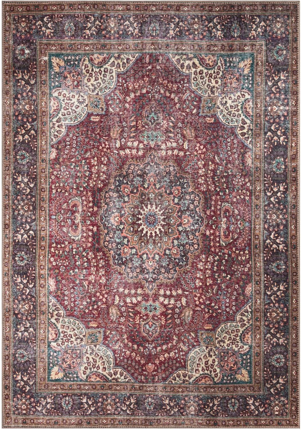 Keen Home Design 6x9 Rug - Machine Washable Area Rug with Non-Slip Backing, Ideal for Living Room, Dining Room, Bedroom - Vintage, Easy Clean, Durable, Low Pile Rug - (6' x 9')