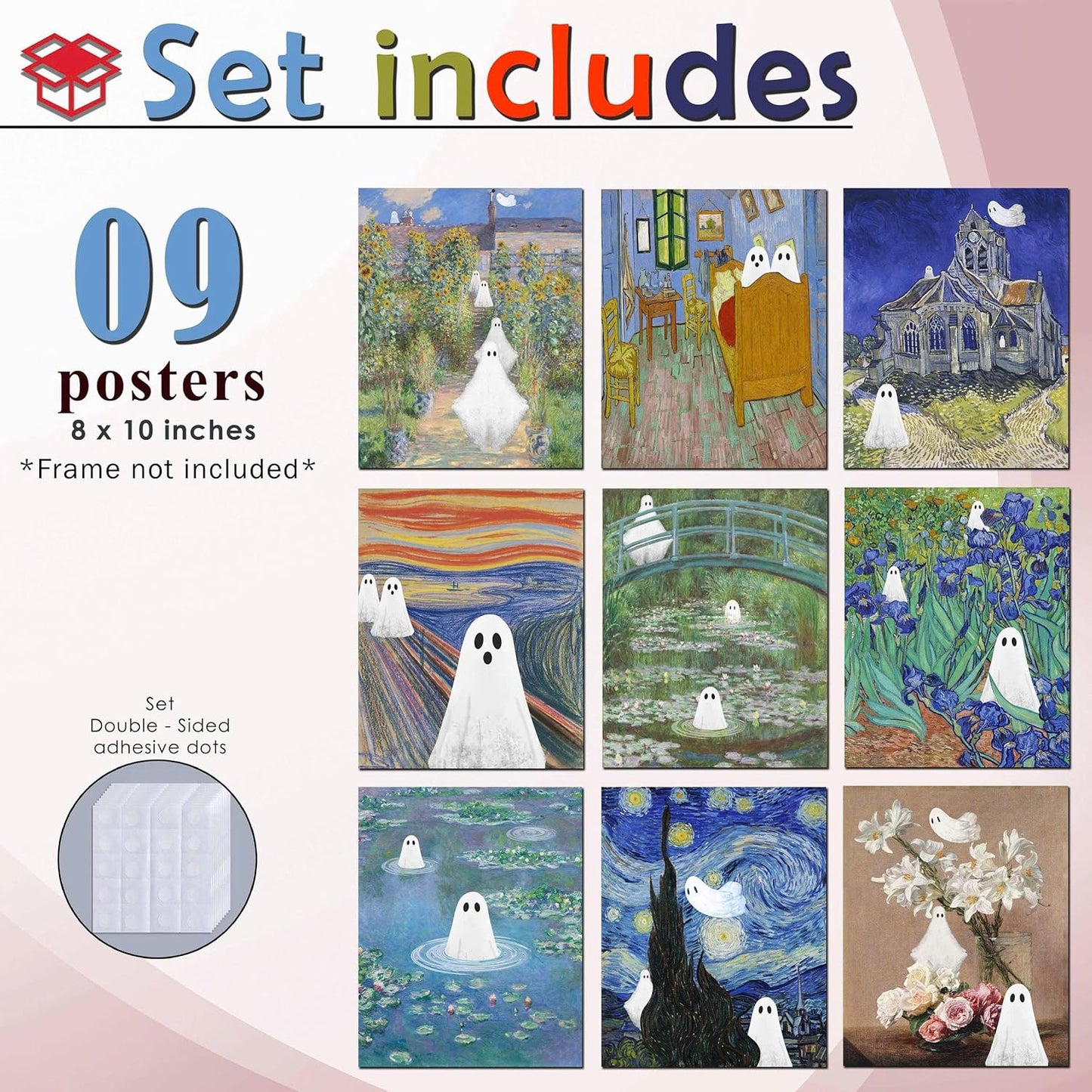 LANCHI95 Vintage Ghost Posters Halloween Wall Art Witch in The Forest Painting Prints Halloween Wall Decor for Living Room Bedroom 8x10 in - 9pcs (UNFRAMED)