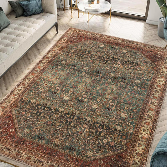 Keen Home Design 8x10 Rug - Machine Washable Area Rug with Non-Slip Backing, Ideal for Living Room, Dining Room, Bedroom - Vintage, Easy Clean, Durable, Low Pile Rug - (8' x 10')