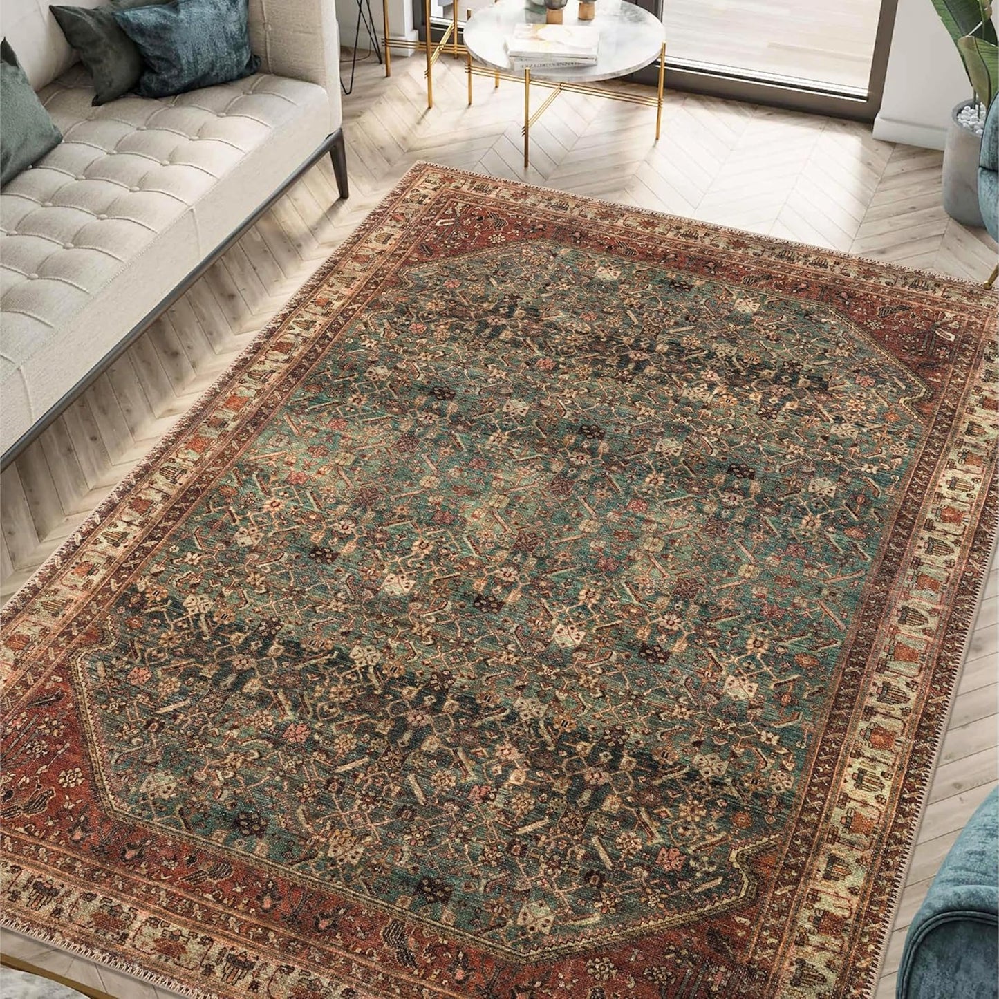 Keen Home Design 4x6 Rug - Machine Washable Area Rug with Non-Slip Backing, Ideal for Living Room, Dining Room, Bedroom - Vintage, Easy Clean, Durable, Low Pile Rug - (4' x 6')