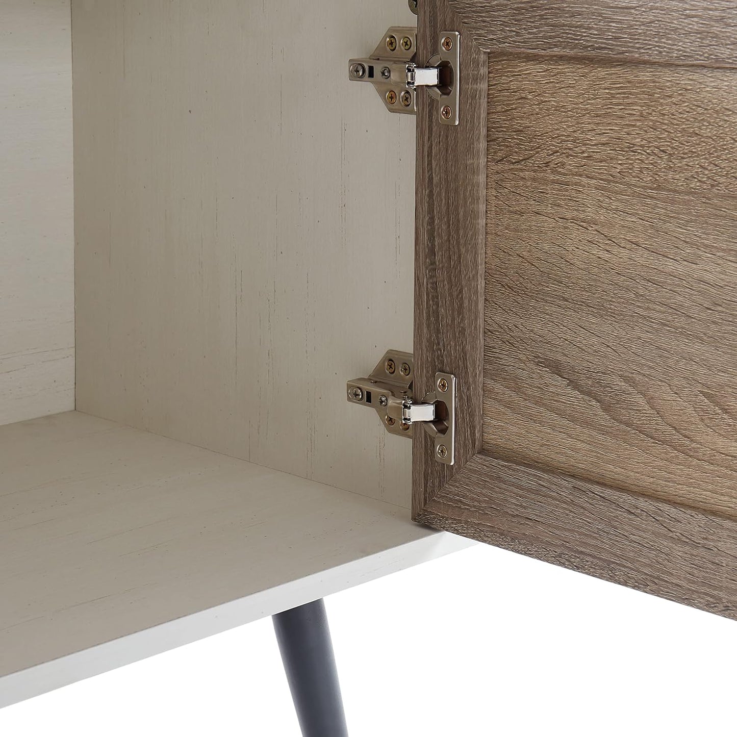 Mid Century Wooden TV Stand with Open Shelf and 2 Storage Cabinets for TVs up to 65 Inches,White Walnut Modern Entertainment Center TV Console for Living Room,Bedroom.