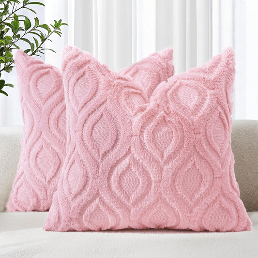 decorUhome Throw Pillow Covers 26x26 Inch Set of 2, Soft Plush Decorative Faux Fur Light Pink Solid Couch Pillow Covers, Accent Farmhouse Neutral Square Euro Pillow Cases for Sofa Bed Living Room
