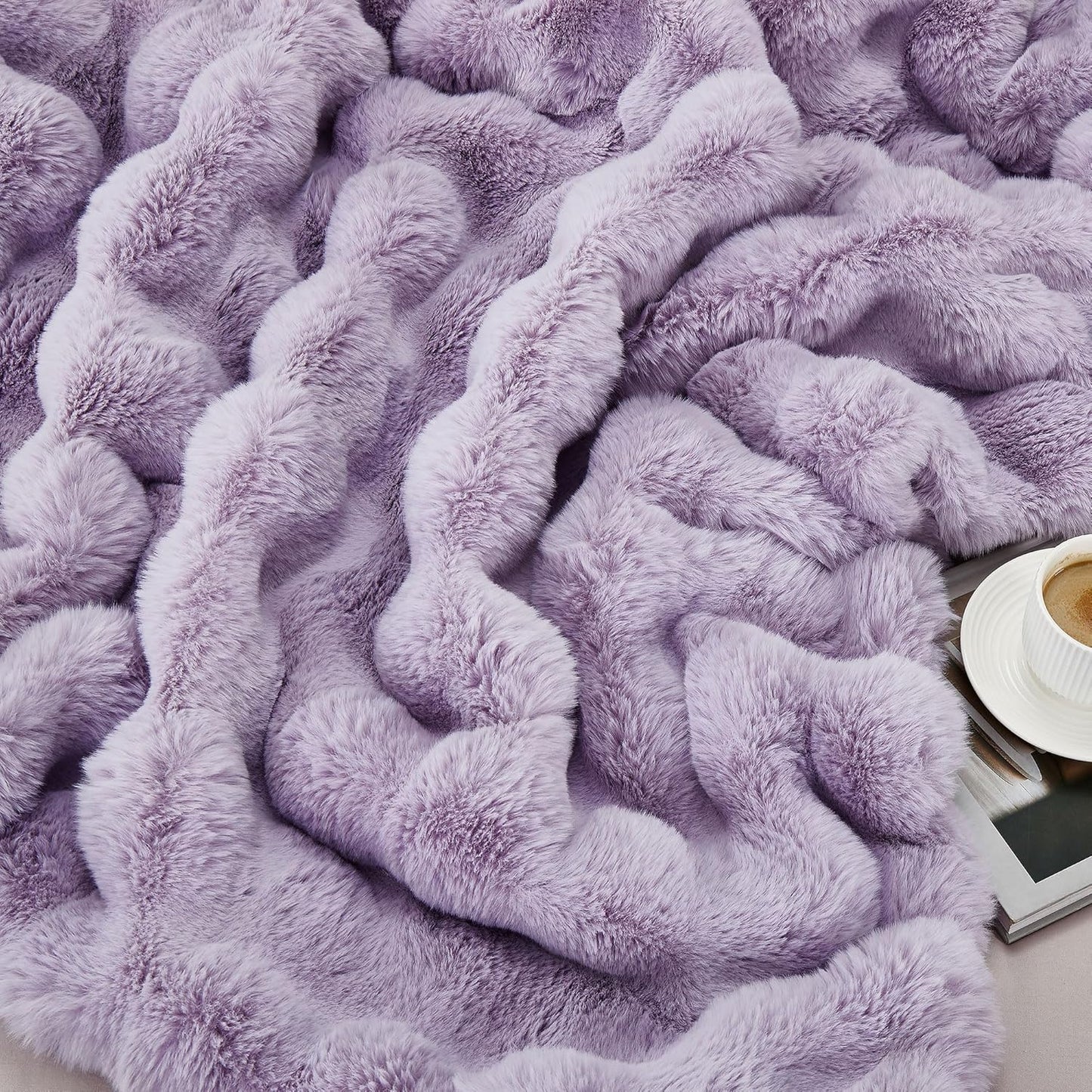 DREAMNINE Oversized Soft Thick Fuzzy Faux Rabbit Fur Throw Blanket Twin Size 60" x 71", Double Sided Comfy Plush Warm Shaggy Fluffy Blankets, Luxury Cozy Cute Furry Blanket for Bed Couch, Lilac Purple