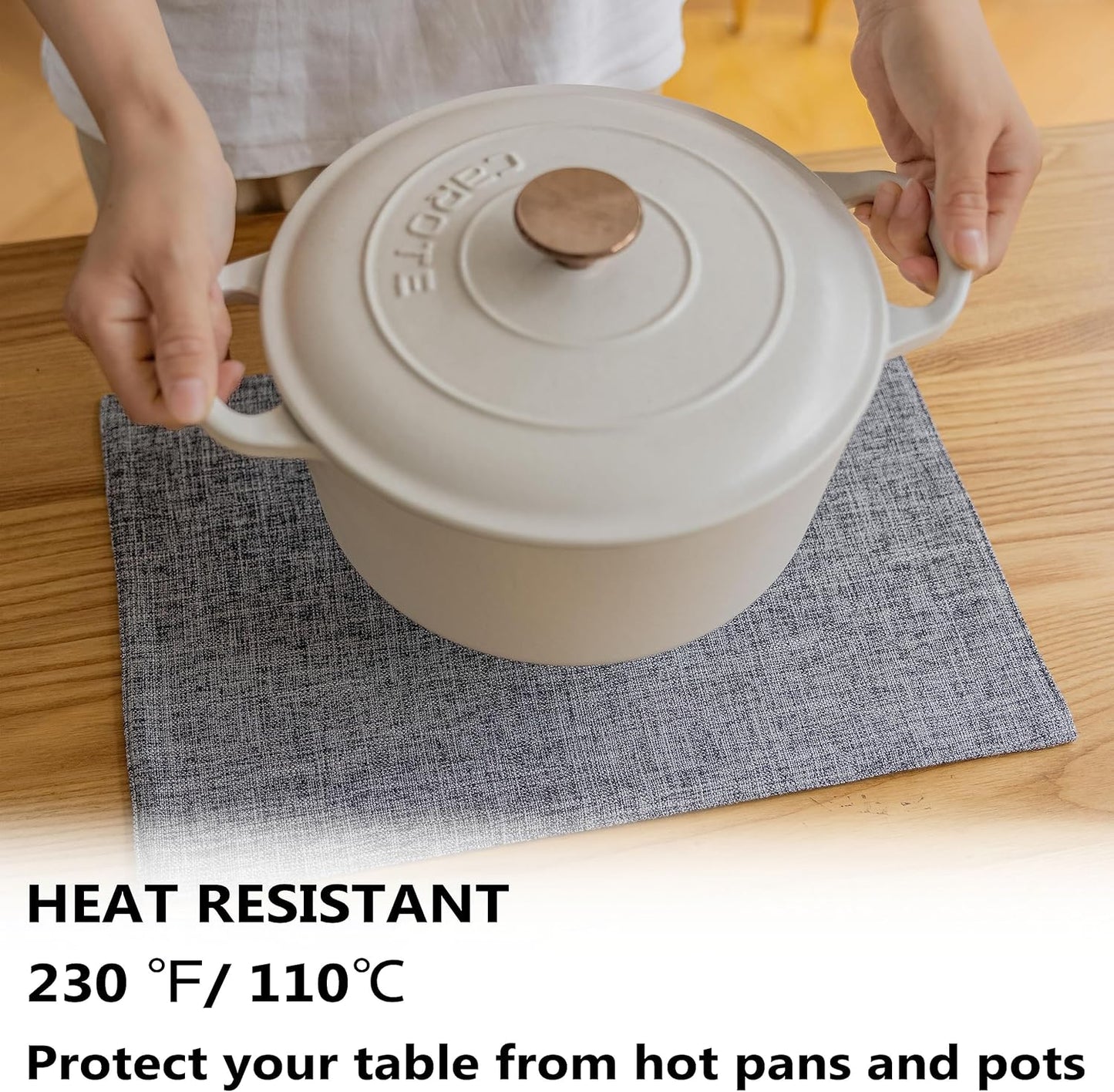 Demetex Cloth Placemats Set of 6 Table Mats Gray Linen Place Mats for Buffet Kitchen and Dining Room, Ash Grey