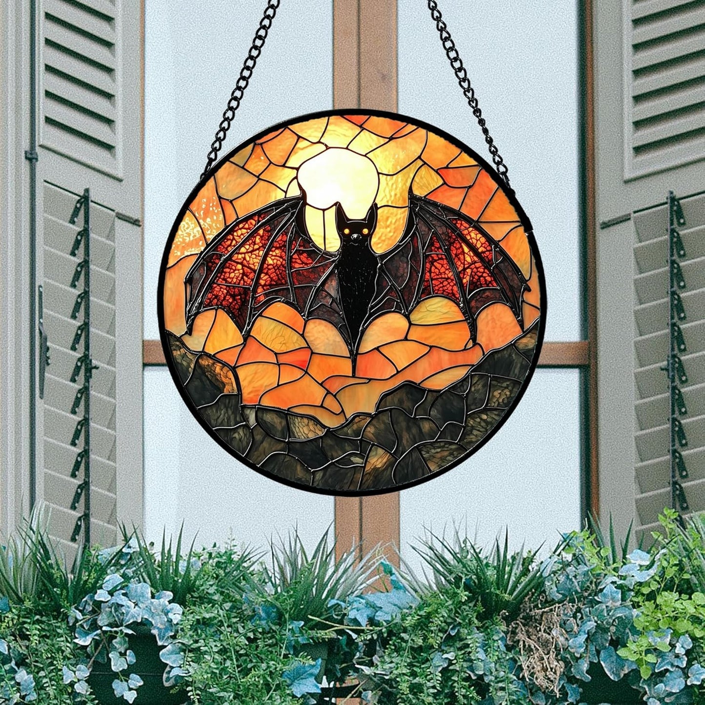 Stained Glass Window Hanging, Black Bat Sun Catcher for Door Home Decor Animal Suncatcher Christmas Mother's Day Birthday Gifts for Women Men Mom and Nana 7.8 in