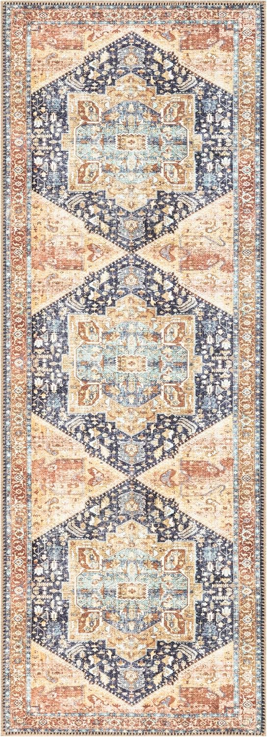 Keen Home Design 2x7 Rug - Machine Washable Runner Rug with Non-Slip Backing, Ideal for Hallway, Entryway, Kitchen, Laundry Room - Vintage, Easy Clean, Durable, Low Pile Rug - (2'6" x 7')