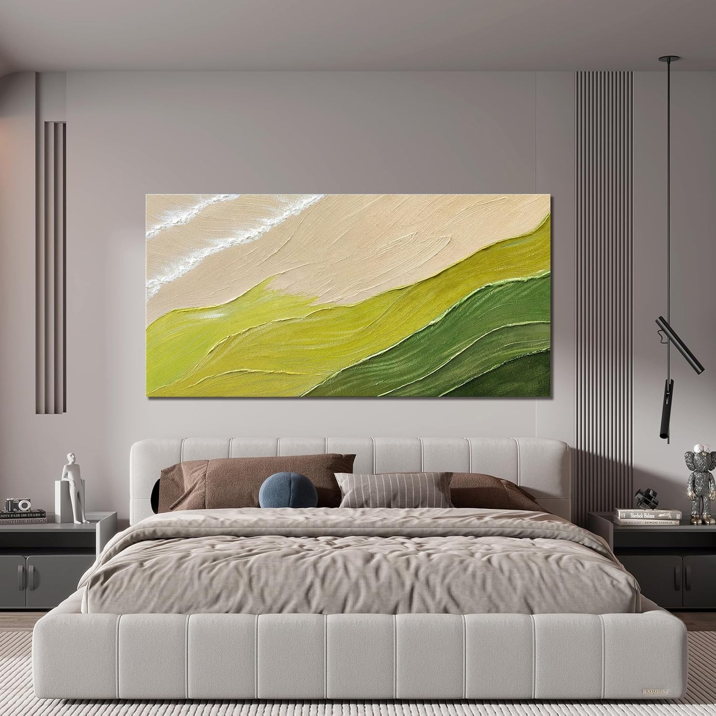 Abstract Wall Art Canvas Art Wall Decor Modern Green Wall Art Prints Chromatic Waves Large Minimalist Wall Art Decor Picture for Living Room Large Artwork for Walls Bederoom Office Decor 24"X48"