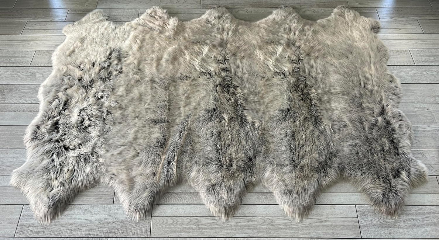 LAMBZY Faux Sheepskin Super Soft Hypoallergenic Free Shape Silky Shag Rug, Luxury Shaggy Plush Carpet for Bedrooms Living Kids Room Sofa Rugs (Brown with Beige Tips, Decto 10 Pelts 6'x10')