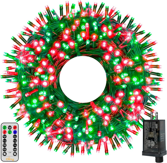 Ollny Christmas Lights, 500LED 164FT Long Christmas Tree Lights with 8 Modes Remote Timer IP44 Waterproof, Outdoor Christmas Lights for Tree House Yard Outside Xmas Decorations (Red+Green)