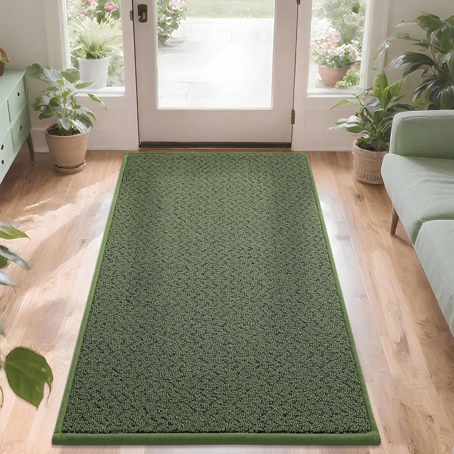 COSY HOMEER-Door-Mat 36"x60" Non Slip Absorbent Entryway Rugs Dirt Trapper Doormats Washable Entrance Mats Low Pile Welcome Floor Mat for Front Back Door and Entry Mats,Green
