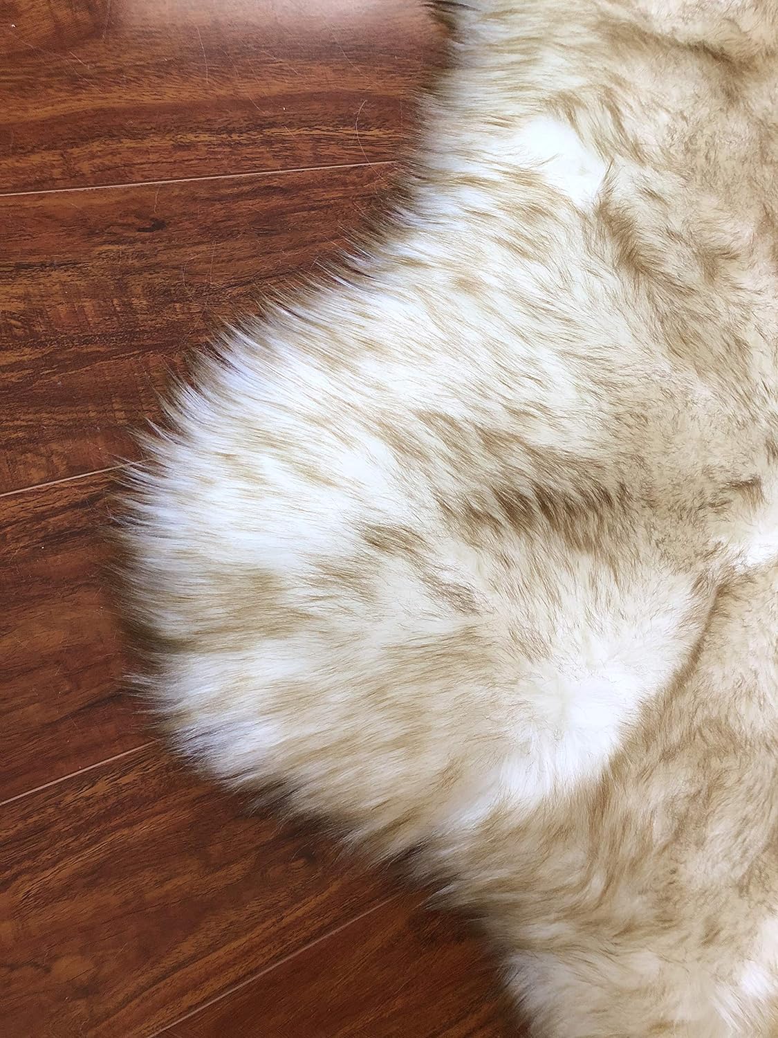 LAMBZY Faux Sheepskin Hypoallergenic Free Shape Silky Shag Rug, Luxury Shaggy Silky Plush Carpet for Bedrooms Rugs Living Sofa Floor (Triple Side by Side 3'x6', White with Brown Tips)