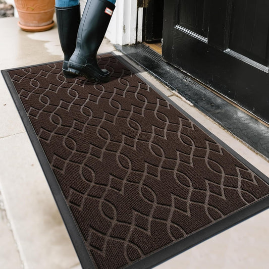 Yimobra Front Door Mat Outdoor Indoor 47x24, All-Season, All-Weather, Heavy Duty Welcome Door Mats Outside Entrance, Non Slip Porch Patio Entrance Mat, Coffee
