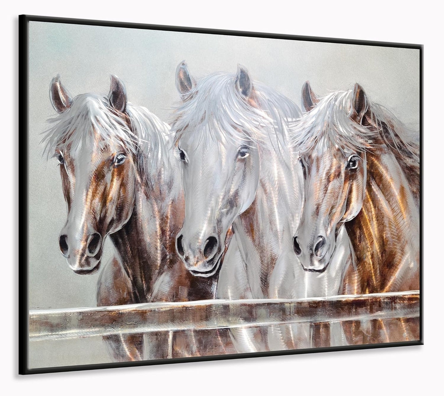 Yihui Arts Rustic Metal Wall Art - Hand Crafted 3D Aluminum Artwork with Three Horse Heads, Modern Wall Sculpture for Home Accent Decor