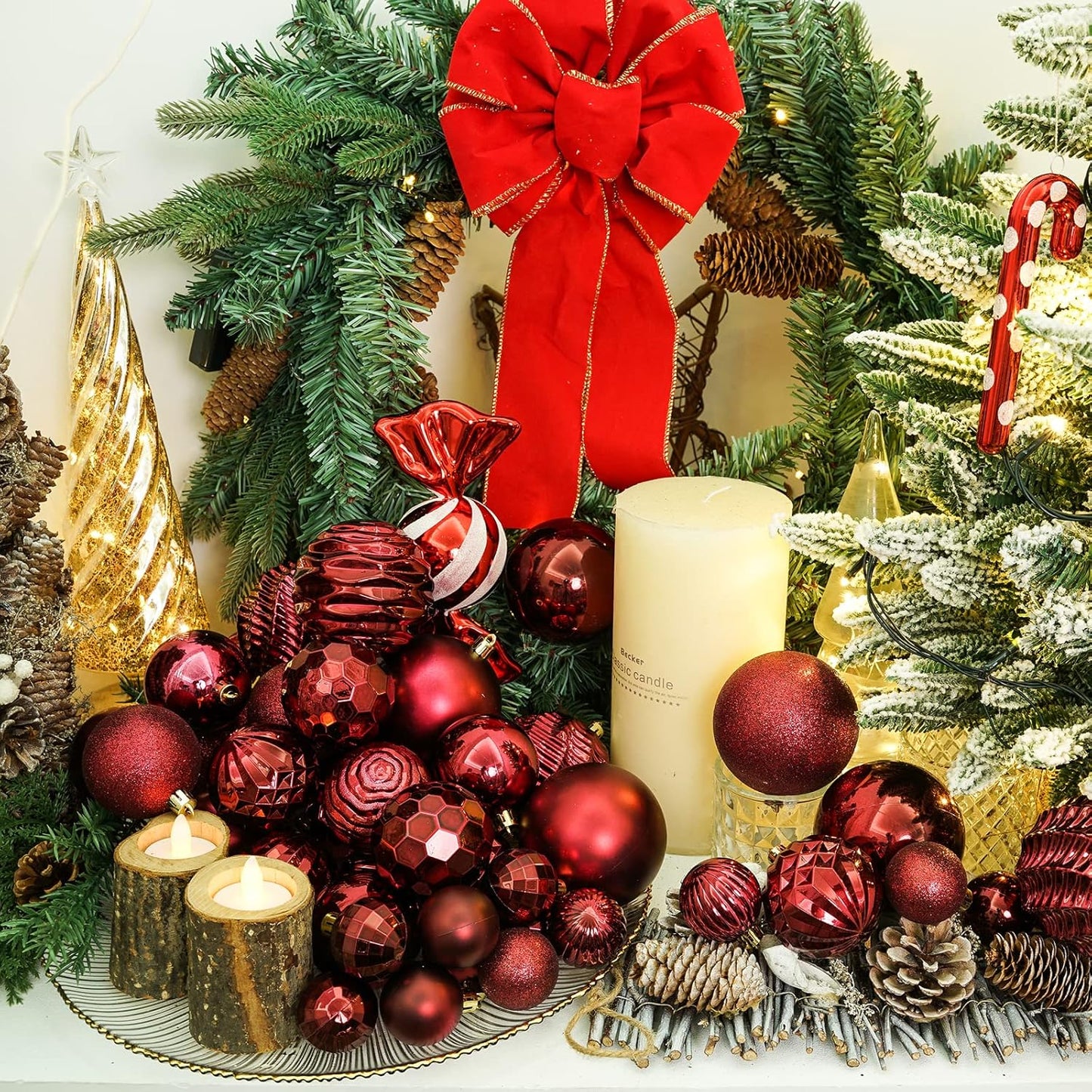 XmasExp 24ct Christmas Ball Ornaments Shatterproof Xmas Tree Hanging Balls Decorations Perfect for Holiday Wedding Christmas Decor(2.36"/60mm, Burgundy)