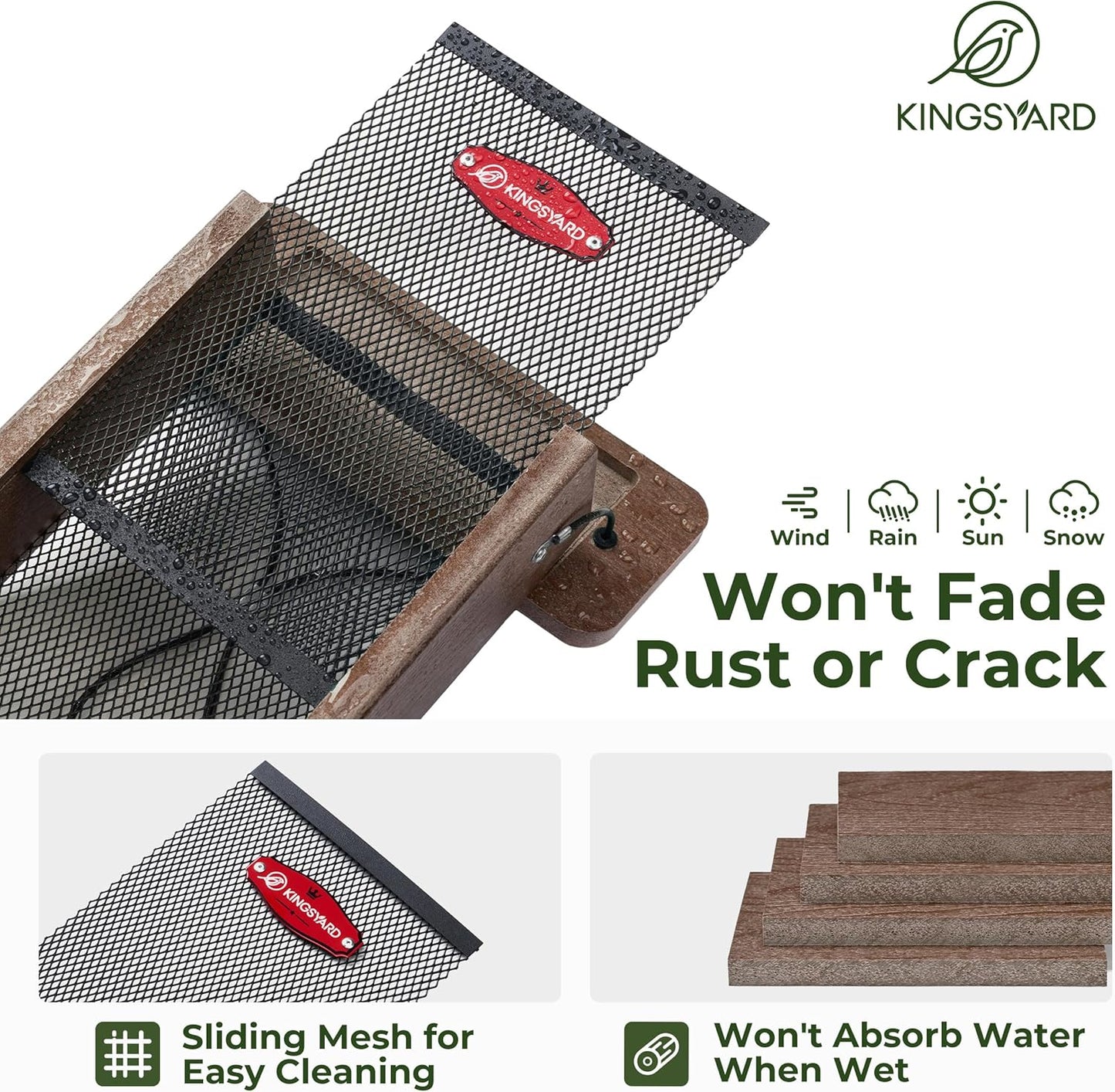 Kingsyard Metal Mesh Bird Feeder for Outdoors Hanging, Finch Feeder for Nyjer/Thistle, Sliding Mesh & Built-in Perch, Recycled Plastic, Brown