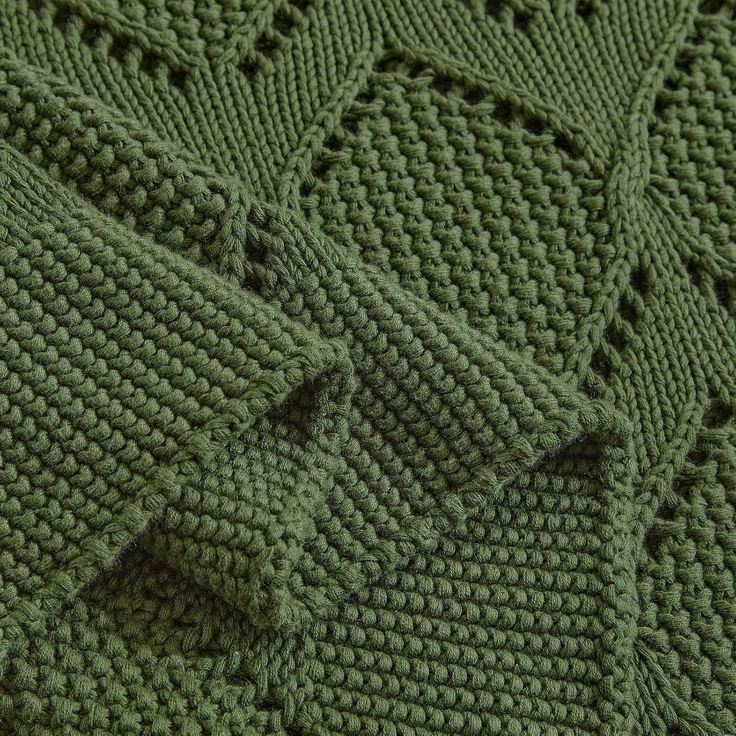 Longhui bedding Chunky Cotton Knit Throw Blanket for Couch, Sofa, Bed, or Chair, Decorative Breathable Fall Cable Knit Blanket 51 x 63 Inches, Olive Green