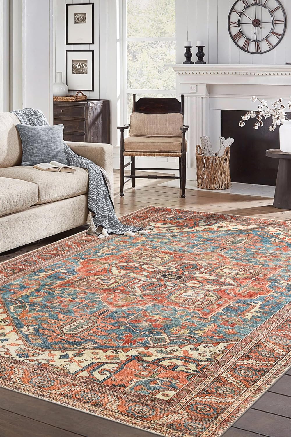 Keen Home Design 6x9 Rug - Machine Washable Area Rug with Non-Slip Backing, Ideal for Living Room, Dining Room, Bedroom - Vintage, Easy Clean, Durable, Low Pile Rug - (6' x 9')