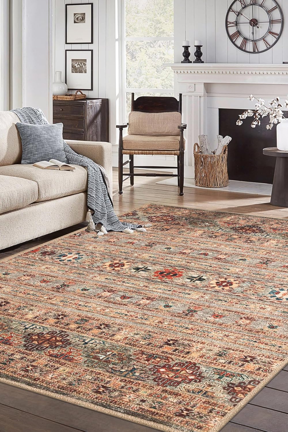 Keen Home Design 9x12 Rug - Machine Washable Area Rug with Non-Slip Backing, Ideal for Living Room, Dining Room, Bedroom - Vintage, Easy Clean, Durable, Low Pile Rug - (9' x 12')