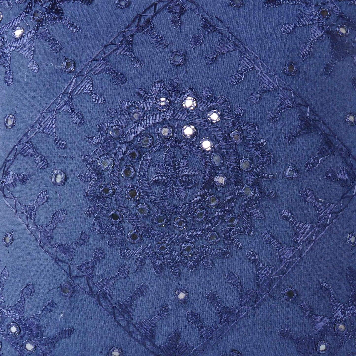 Eyes of India Embroidered Decorative Boho Throw Pillow Cover with Mirrors, Handmade Bohemian Accent Cushion Case for Sofa Couch Bedroom Living Room (Blue, 16" x 16")