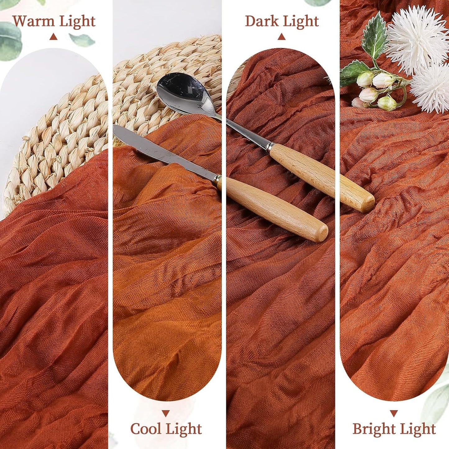 12 Pack Terracotta Cheesecloth Table Runner 10FT Long Boho Gauze Table Runner Rustic Sheer Runner for Wedding Bridal Baby Shower Birthday Party Table Decor Fall Thanksgiving Christmas Decor