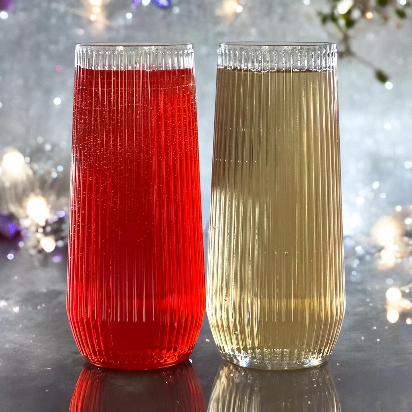 48 Pack Ribbed Ripple Stemless Toasting Glasses, Origami Durable 9 Oz BPA-Free Disposable Plastic Champagne Flutes for Weddings, Bars, Events, and Celebrations (Clear)