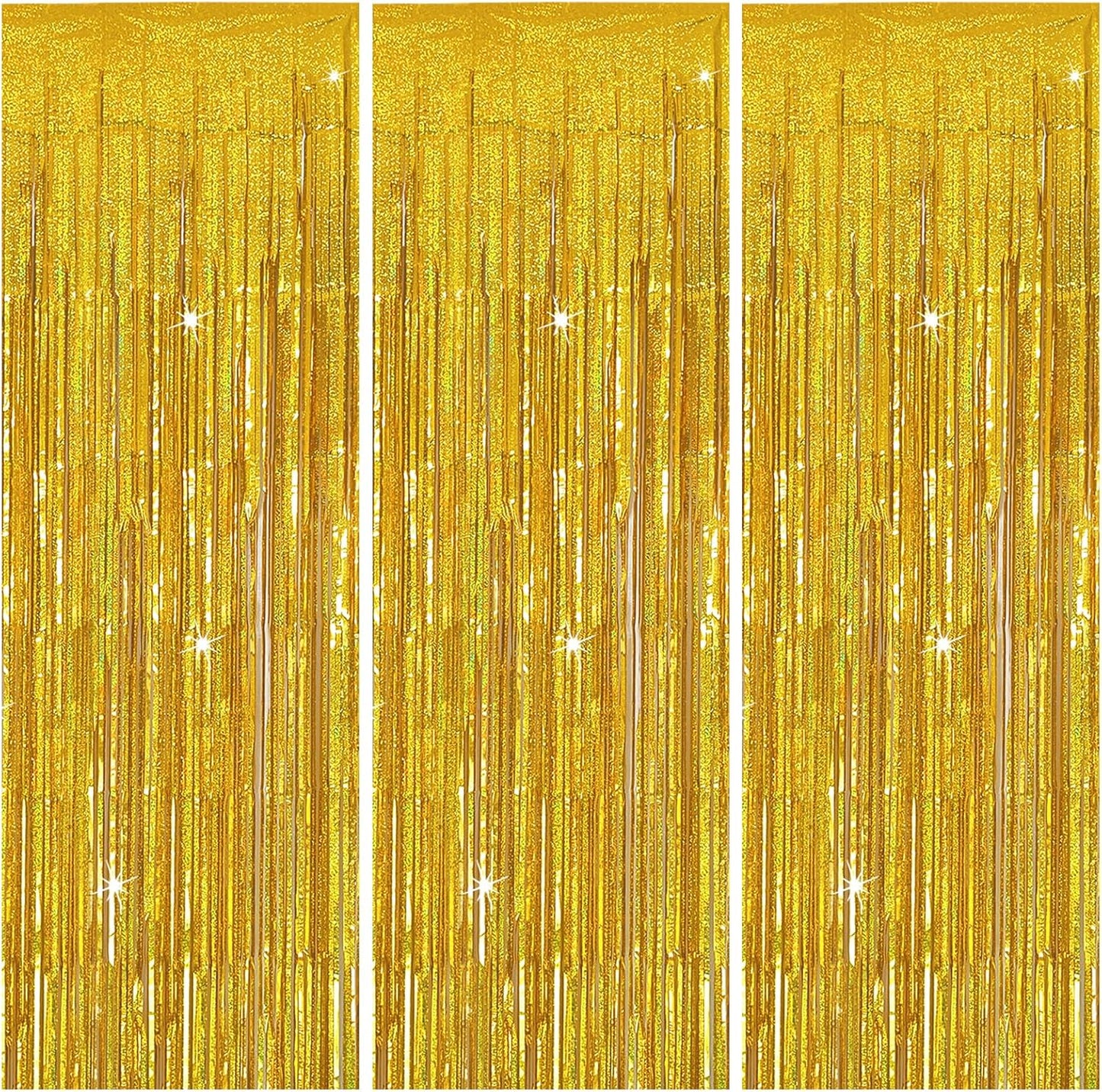3 Pack Gold Backdrop Birthday Decorations Foil Curtain Backdrop Gold Streamers Dance Party Decorations Photo Booth Props for Bachelorette Decorations Christmas Halloween New Years Eve Party Supplies