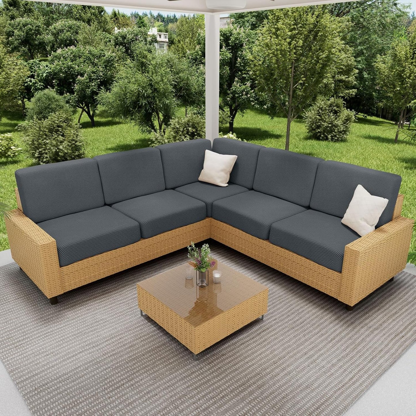 hyha Waterproof Couch Cushion Covers, Washable Sofa Cushion Slipcovers, Thick Stretch Jacquard Fabric, Couch Sofa Covers for Pets with Elastic Bottom (2 Pieces, Grey)