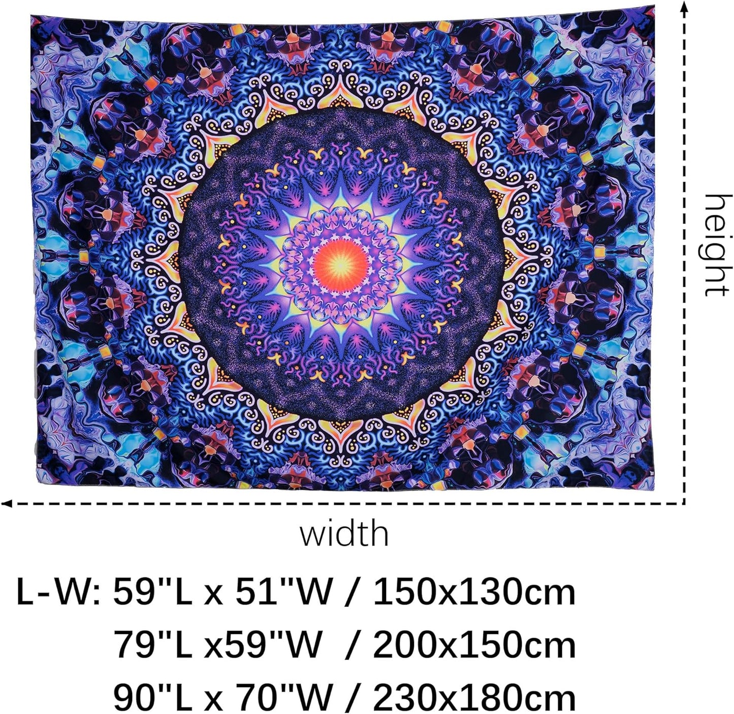 OSVINO Blacklight Trippy Mandala Tapestry 79"x59" UV Reactive Fantasy Tapestry Aesthetic Wall Decor for Living Room Bedroom Boho Wall Hanging