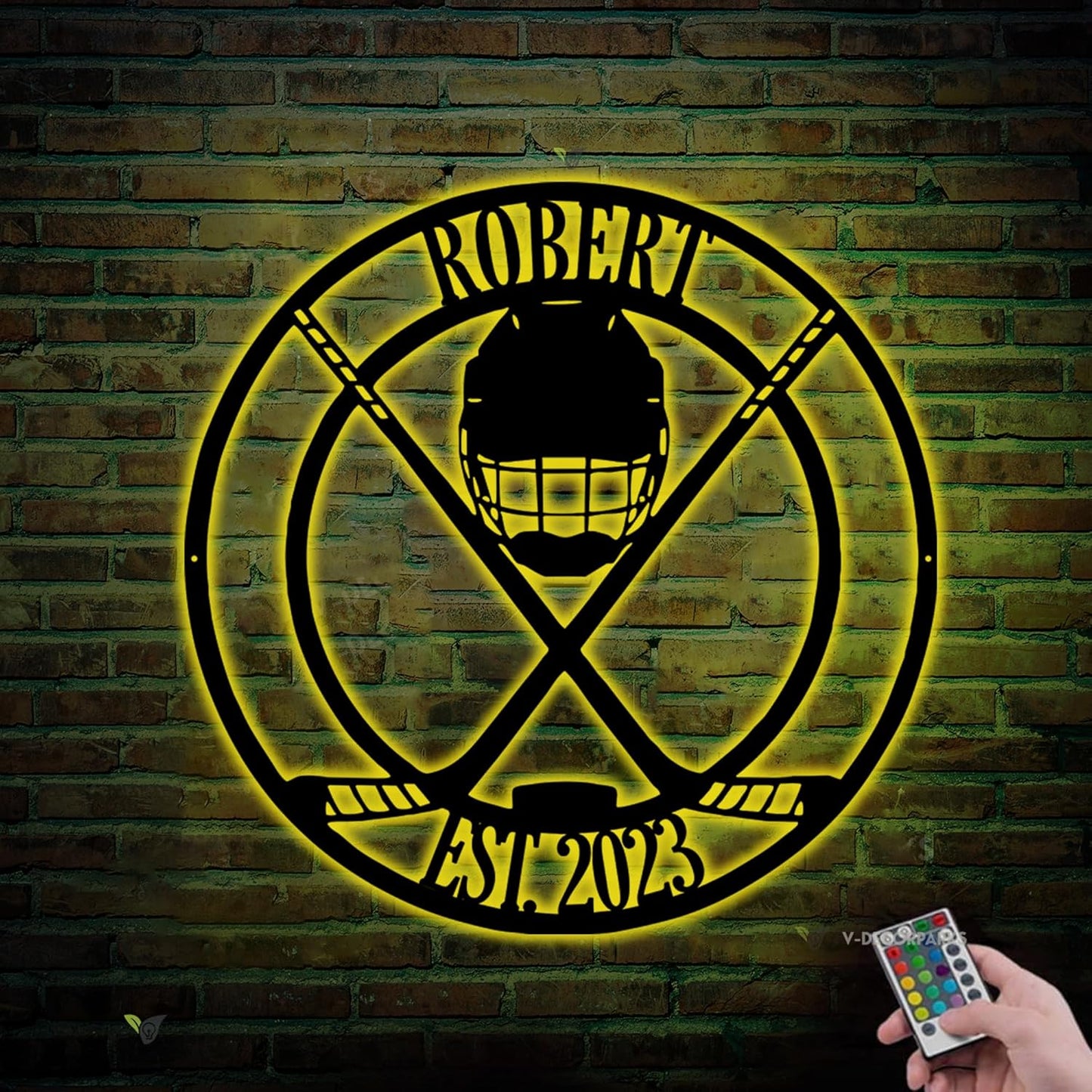 Custom Hockey Medal Holder - Personalized Hockey Wall Sign, Medal Hanger Display Rack with LED Light, Hockey Decor for Boys, Man Cave, Players, Coaches, Fans Gift