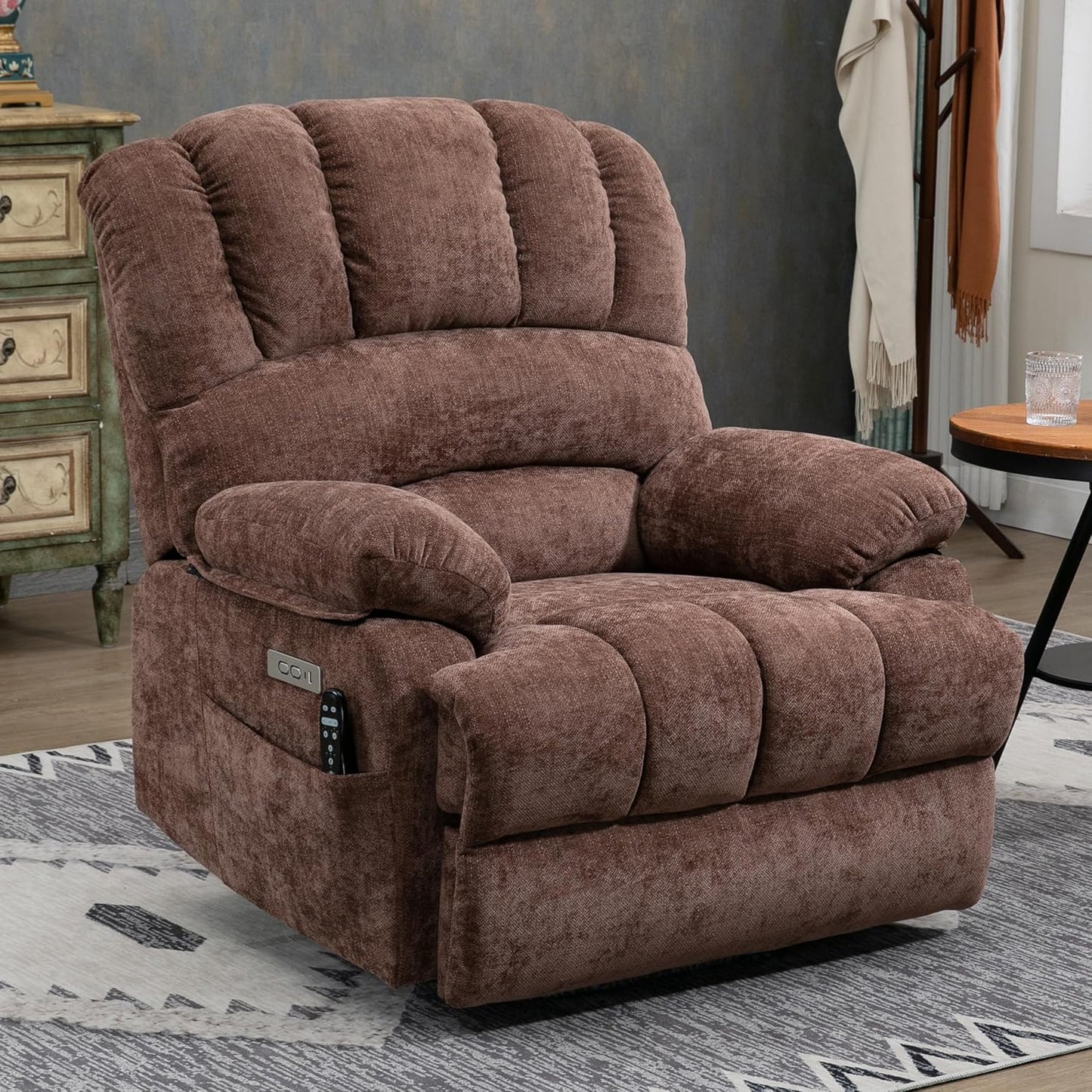 Large Power Lift Recliner Chair with Massage and Heat for Elderly, Ergonomic Backrest, Infinite Adjust, 2 Side Pockets,USB and Type-C Ports, Chenille Brown