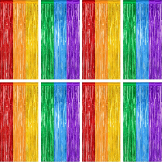 8 Pack Rainbow Backdrop, 3.28 FT x 7.05 FT Backdrop Curtains, Metallic Fringe Curtains Tinsel Bakdrop Party Streamer, Wedding Decor Rainbow Party Decorations Pride Photo Booth Props