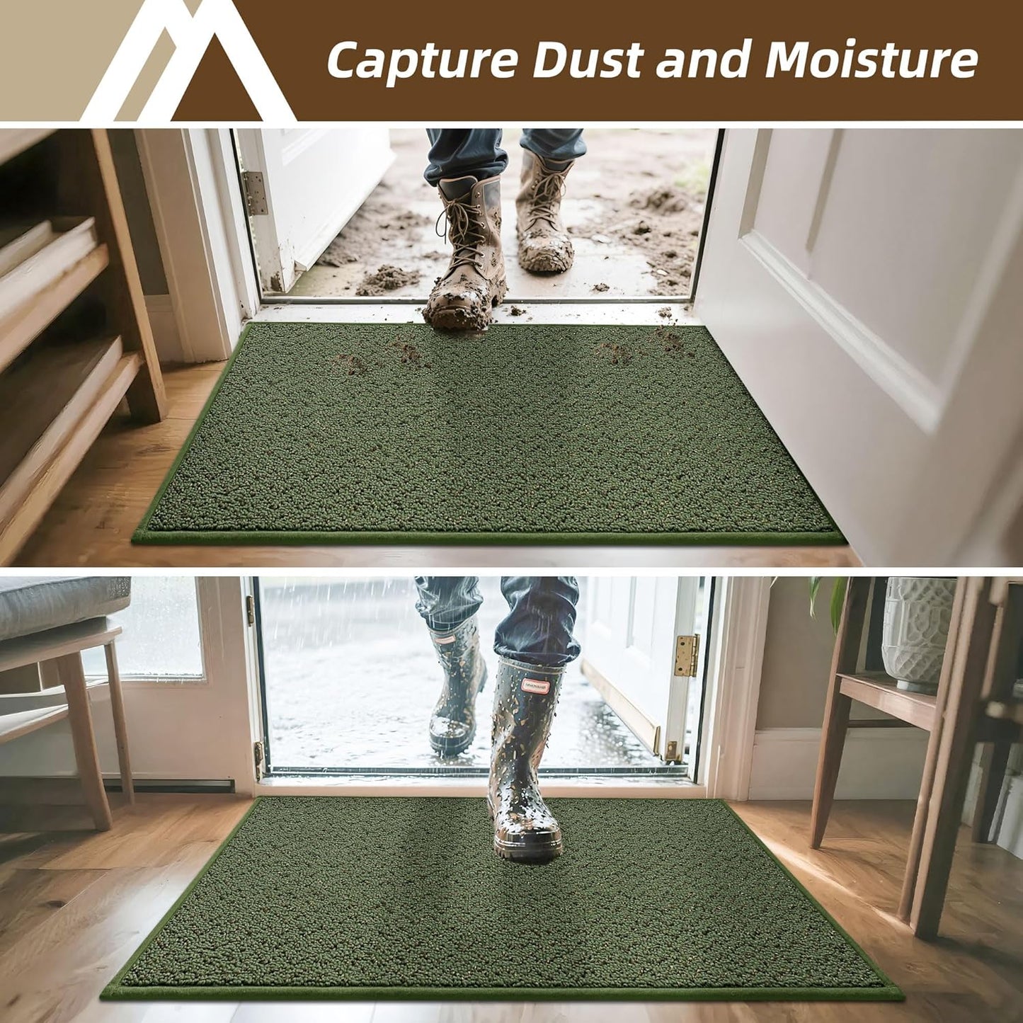 COSY HOMEER-Door-Mat 20" x 32" Non Slip Absorbent Entryway Rugs Dirt Trapper Doormats Washable Entrance Mats Low Pile Welcome Floor Mat for Front Back Door and Entry Mats,Green