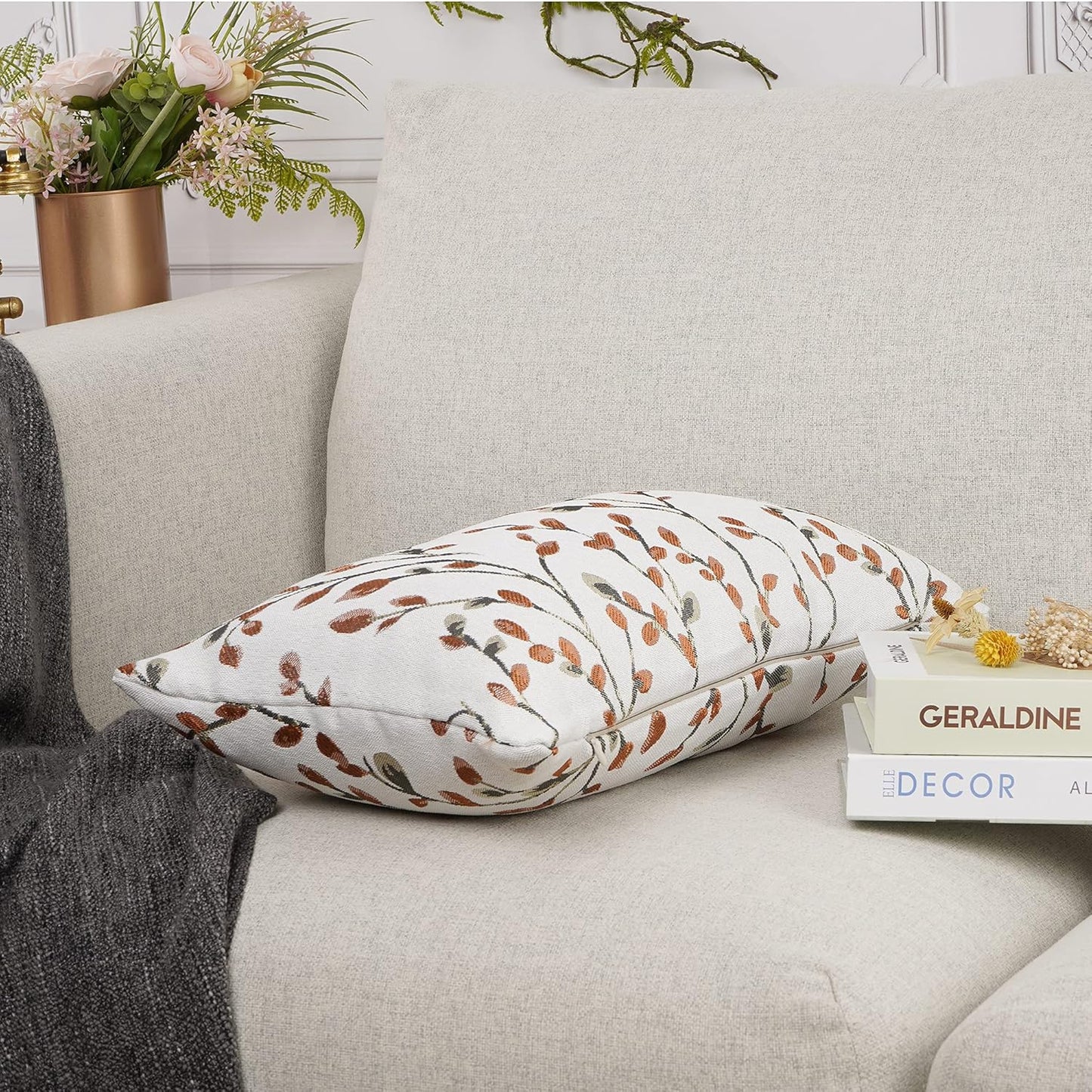 YOUR SMILE Classical Embroidery Jacquard Orange Square Decorative Throw Pillow Case Cushion Cover,12x20 inch