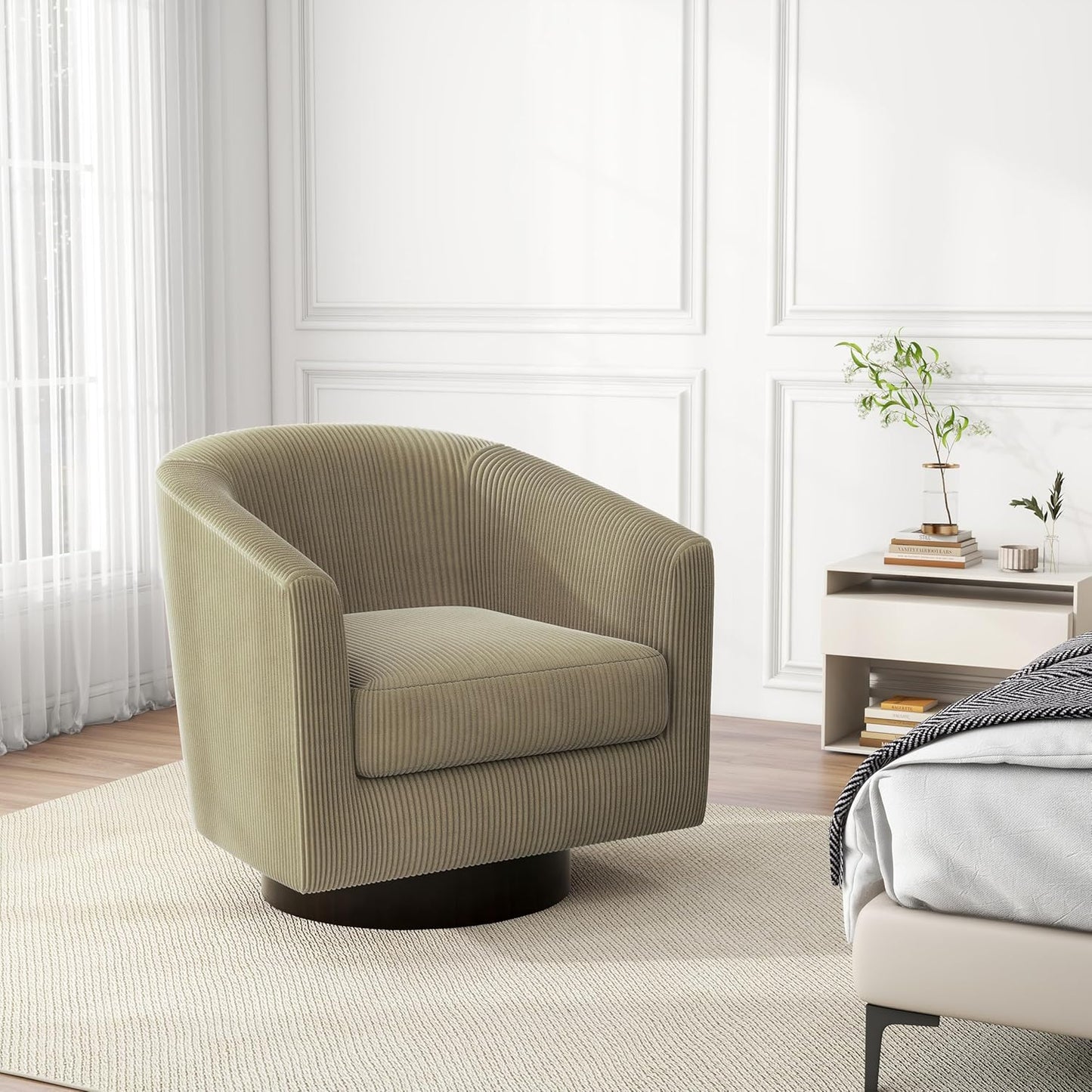 Swivel Barrel Accent Chair, Modern Round Corduroy Fabric Arm Chair for Living Room, Bedroom, Comfy Club Reading Chairs for Adults (Corduroy Camel, Set of 4)