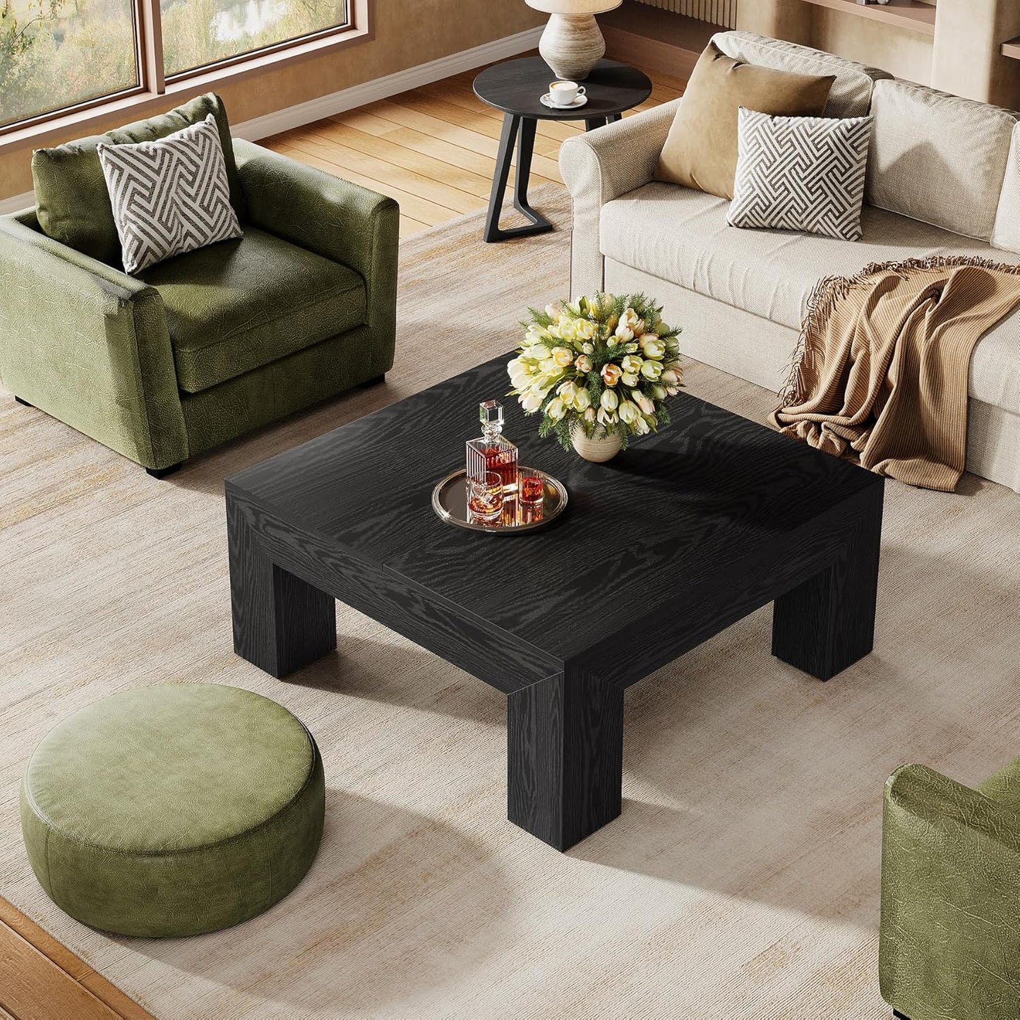 Tribesigns 39.4-Inch Square Coffee Table for Living Room, Farmhouse All MDF Accent Center Cocktail Table with Sturdy Wooden Legs, Easy Assembly, Black
