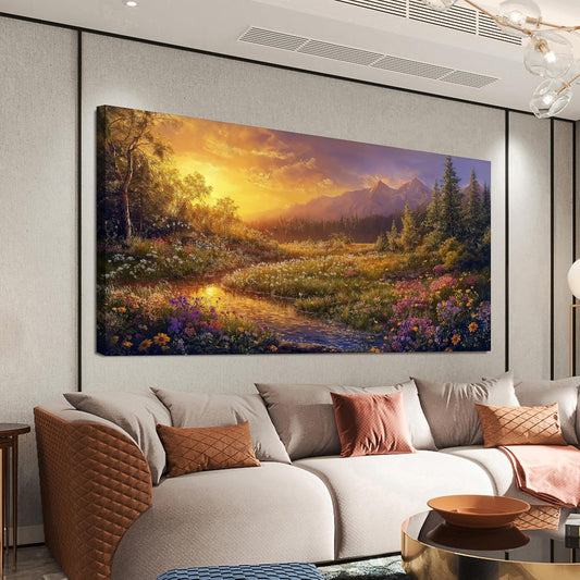 Canvas Wall Art Decor Wall Art Pictures for Living Room Artwork for Walls Large Vintage Landscape Art Prints Canvas Art Wall Decor Countryside River Wall Art Bedroom Home Aesthetic Wall Decor 24"X48"