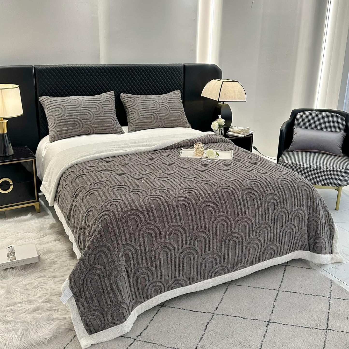 UKELER Sherpa Fleece Blanket 60 × 80 inch, Ultra Soft Twin Size Throw Blanket for All Season, Cozy Plush Arch Blankets for Bed Couch Sofa Office Camping, Dark Grey