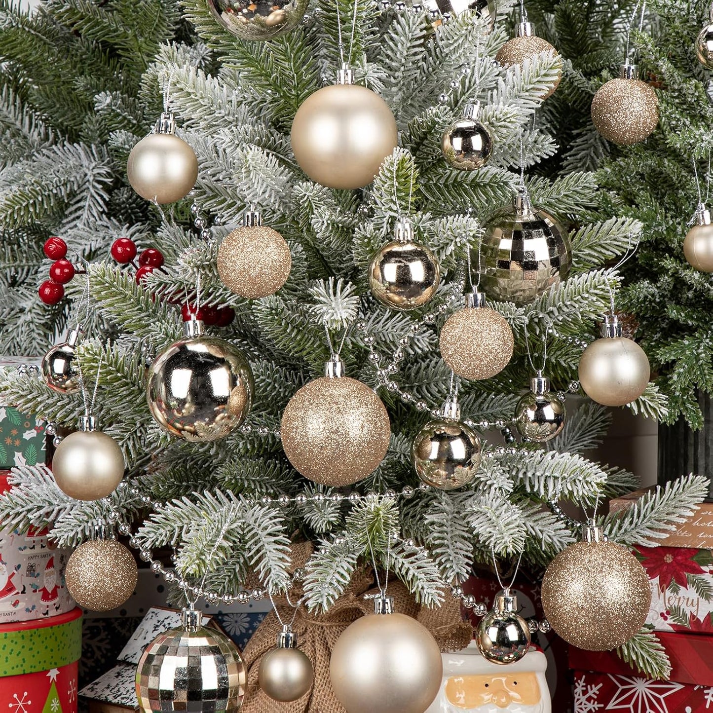 50pcs Champagne Christmas Ball Ornaments Set Shatterproof Christmas Ball for Xmas Tree Xmas Ornaments Balls with Hanging Loop for Xmas Wedding Holiday Party Wreath Home Decor