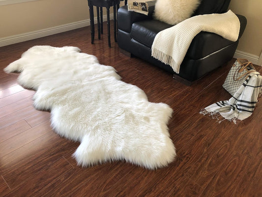 LAMBZY Faux Sheepskin Hypoallergenic Free Shape Silky Shag Rug, Luxury Shaggy Silky Plush Carpet for Bedrooms Rugs Living Room Kids Rooms Sofa Floor Rugs (Double 2'x6', 60x180cm White)