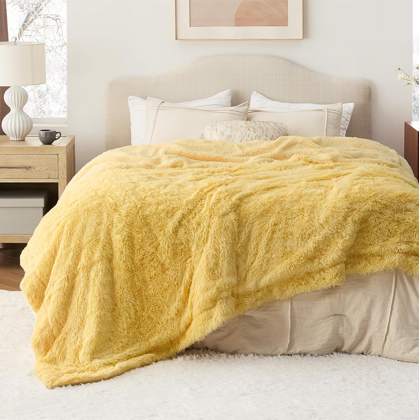 Bedsure GentleSoft Fluffy Yellow King Size Blanket for Bed, Thick Soft Sherpa Faux Fur Fleece Bedding Fuzzy Plush Winter Warm Heavy Big Large King Blanket, Cozy Yellow Gifts for Men Women, 108x90