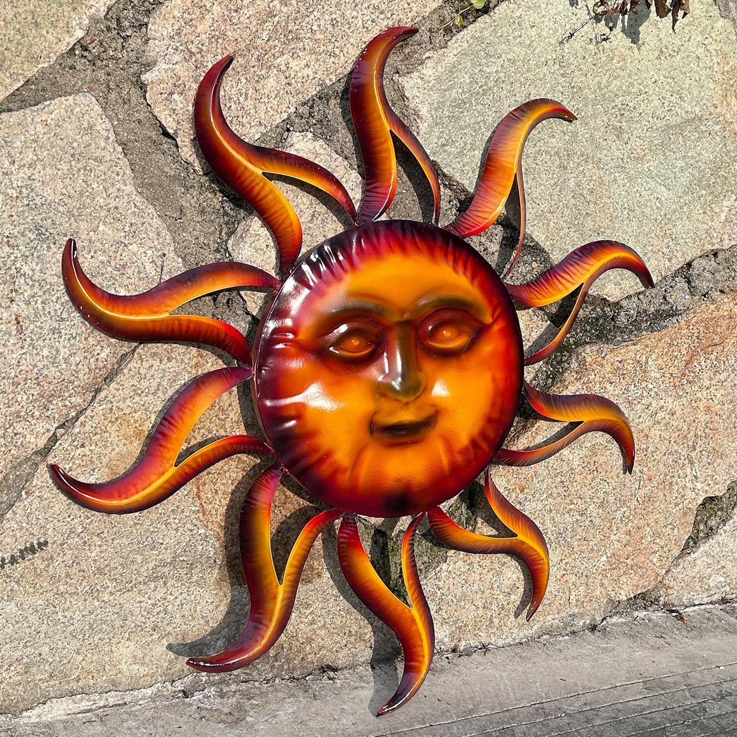 TICKCACY Metal Sun Wall Art Decor, 27.5” Sun Wall Art Hanging for Indoor Outdoor, Sun Face Wall Decor for Living Room Farmhouse Yard Fence