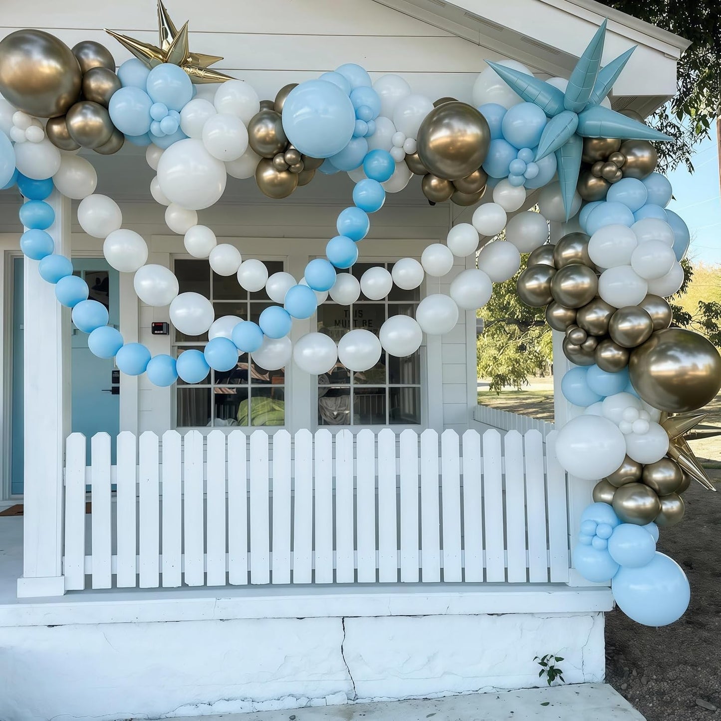 Blue and White Link Balloons, 60PCS Baby Light Blue White Linking Balloons with Tail for Making Balloon Wall Arch and Chains, Quick Balloon for Wedding Birthday Baby Shower Party Decorations (6inch)
